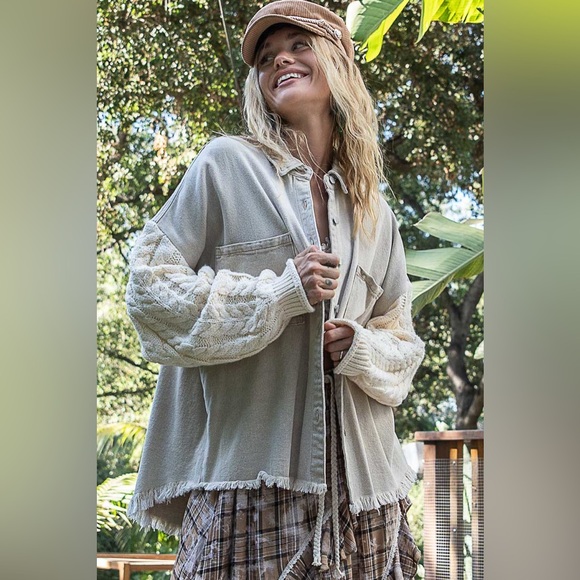 # 29 Pol Cotton Oversized Jacket with Knit Chunky sleeves - Picture 2 of 4